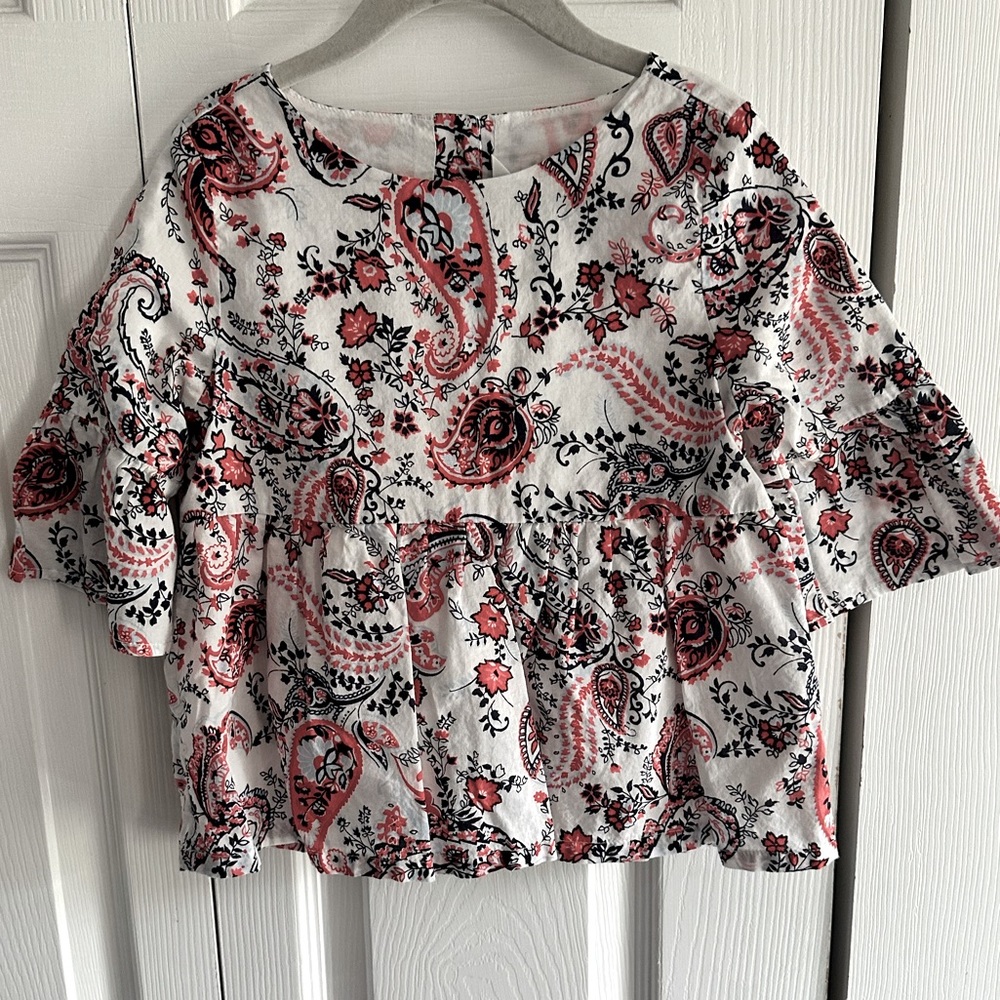 Janie and Jack paisley print ruffle sleeved shirt girls size 6